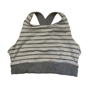 Athleta Deep Breath Gray and White Striped Sports Bra Size M